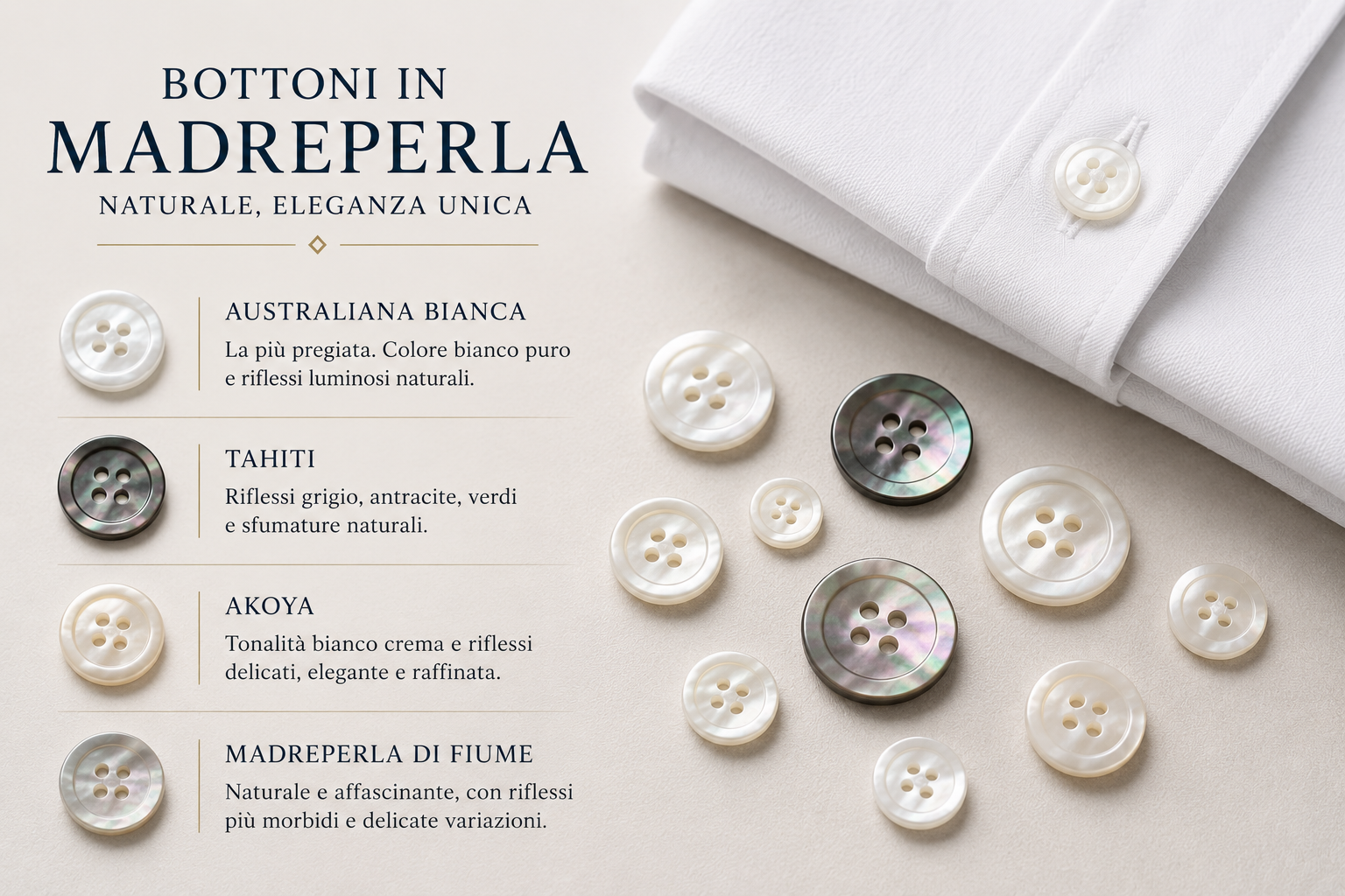 Bottoni in madreperla australiana bianca: perché sono considerati i migliori